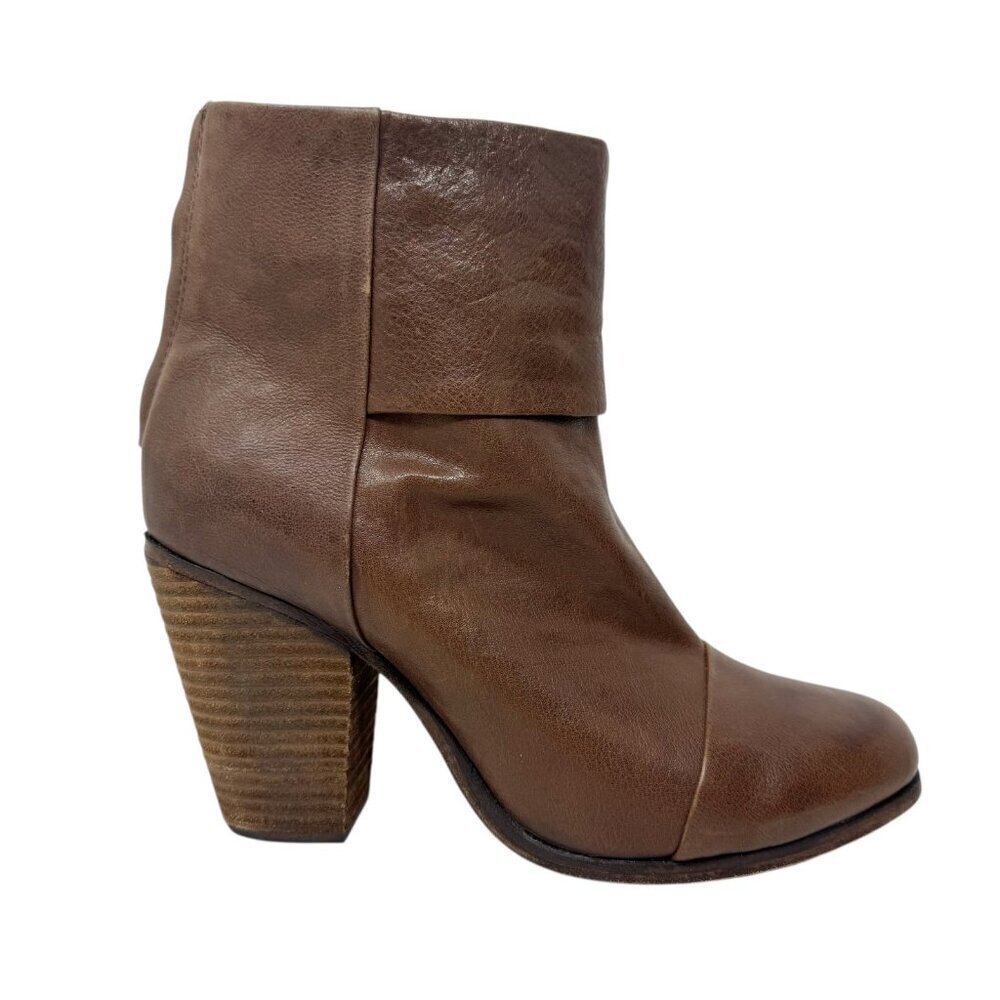 RAG & BONE Newbury Brown Leather Back Zip Ankle Heel Boots Booties size 7 37